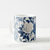 Blauwe en witte bloemen koffiemok (Voorkant links)