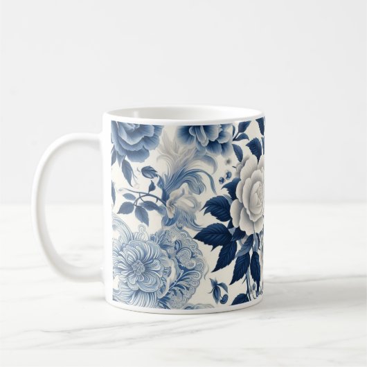 Blauwe en witte bloemen koffiemok (Links)