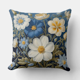 Blauwe en witte bloemen kussen