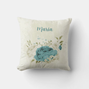blauwe en witte bloemen kussen