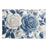 Blauwe en witte bloemen kussensloop (Achterkant)