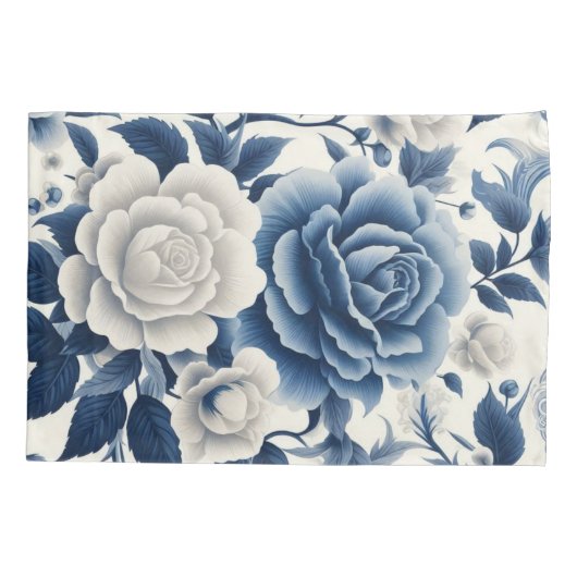 Blauwe en witte bloemen kussensloop (Achterkant)