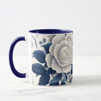 Blauwe en witte bloemen mok