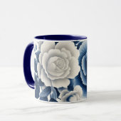 Blauwe en witte bloemen mok (Voorkant links)