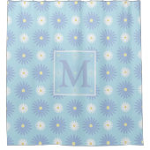Blauwe En Witte Bloemen Monogram Douchegordijn (Voorkant)