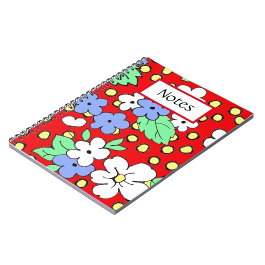 Blauwe en witte bloemen op rood spiraalvormig noti notitieboek (Linkerzijde)