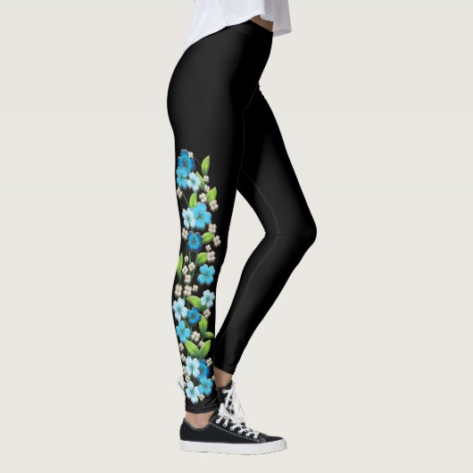 Blauwe en witte bloemen op wijnstokken Leggings (Rechts)