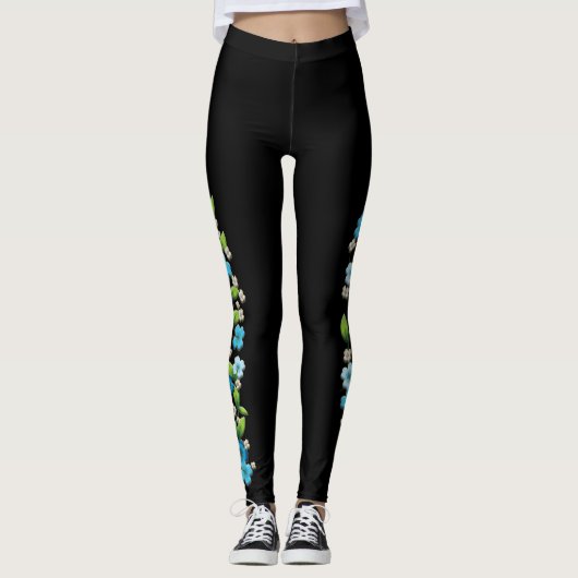 Blauwe en witte bloemen op wijnstokken Leggings (Voorkant)