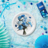 Blauwe en witte bloemen papieren bordje (Feest)