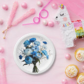 Blauwe en witte bloemen papieren bordje (Feest)