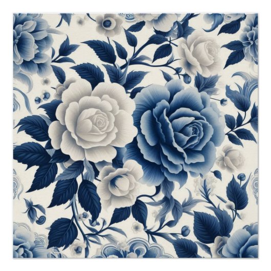 Blauwe en witte bloemen perfect poster (Voorkant)