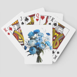Blauwe en witte bloemen pokerkaarten