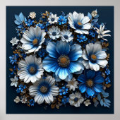 Blauwe en witte bloemen poster (Voorkant)