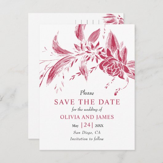 Blauwe en witte bloemen Save the Date Briefkaart (Voorkant / Achterkant)