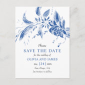 Blauwe en witte bloemen Save the Date Briefkaart (Voorkant)