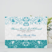 Blauwe en witte  bloemen - sparen de Datum Kaart (Staand voorkant)