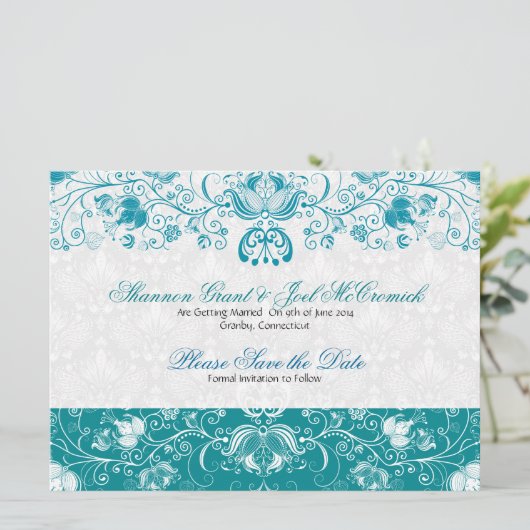 Blauwe en witte bloemen - sparen de Datum Kaart (Staand voorkant)