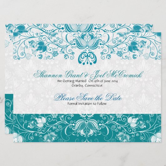 Blauwe en witte bloemen - sparen de Datum Kaart (Voorkant / Achterkant)