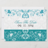 Blauwe en witte  bloemen - sparen de Datum Kaart (Achterkant)