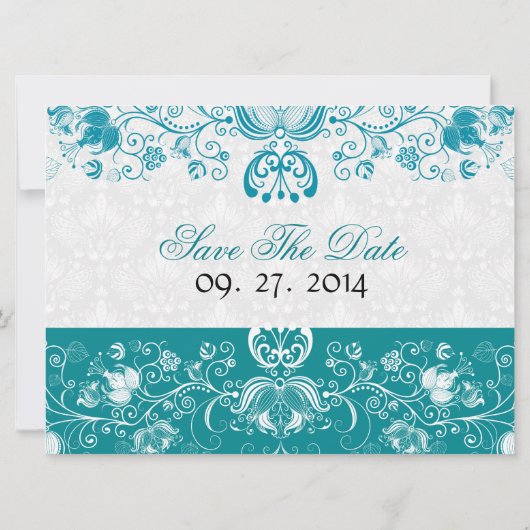 Blauwe en witte bloemen - sparen de Datum Kaart (Achterkant)