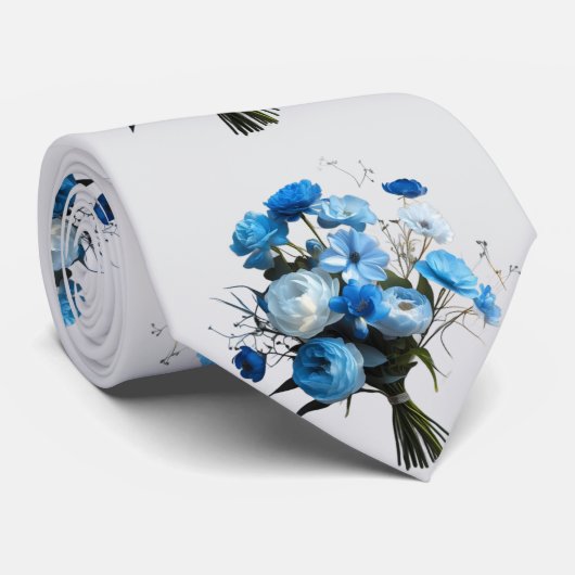 Blauwe en witte bloemen stropdas (Opgerold)