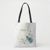 blauwe en witte bloemen tote bag (Voorkant)