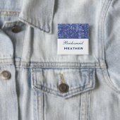 Blauwe en witte  bloemen vierkante button 5,1 cm (In situ)