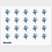Blauwe en witte bloemen vierkante sticker (Vel)