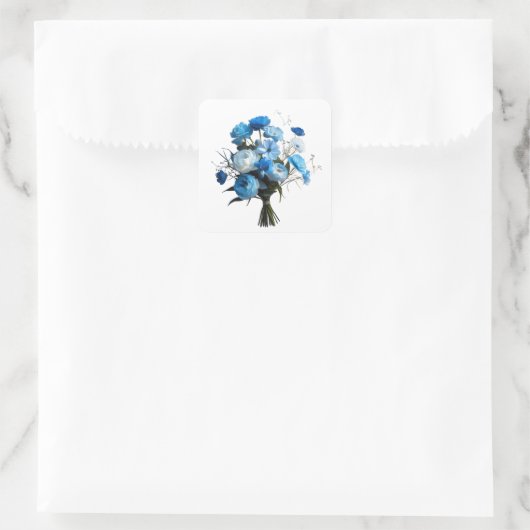Blauwe en witte bloemen vierkante sticker (Tas)
