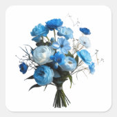 Blauwe en witte bloemen vierkante sticker (Voorkant)