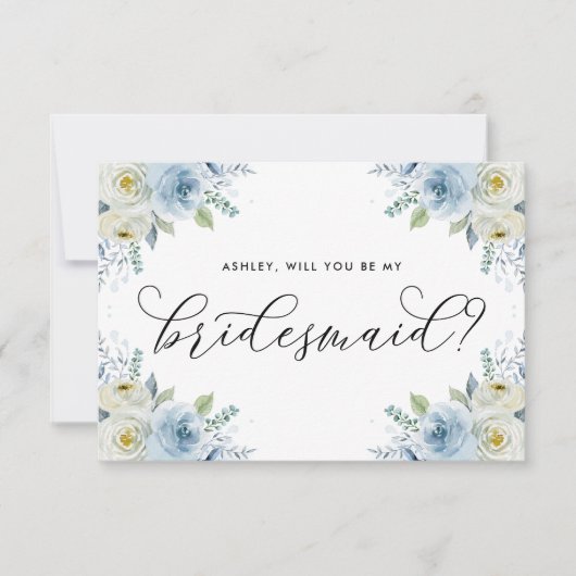 Blauwe en witte bloemen zullen mijn Bridesmaid zij (Voorkant)
