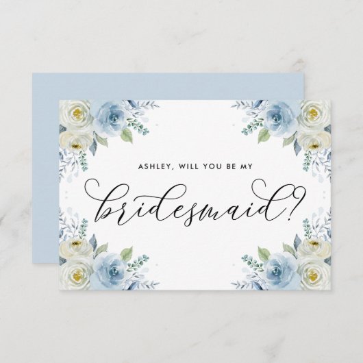 Blauwe en witte bloemen zullen mijn Bridesmaid zij (Voorkant / Achterkant)