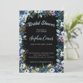 Blauwe en Witte Bloemen Zwart Bruidsfeestje Kaart (Staand voorkant)