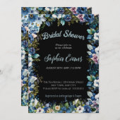 Blauwe en Witte Bloemen Zwart Bruidsfeestje Kaart (Voorkant / Achterkant)