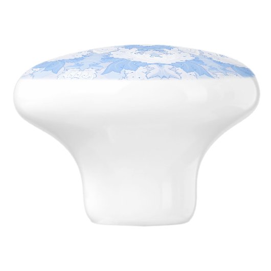 Blauwe en witte bloemencaleidoscoop keramische knop (Zijkant)