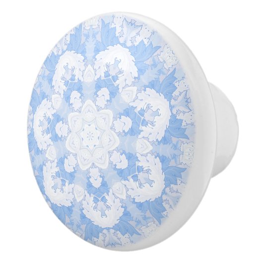 Blauwe en witte bloemencaleidoscoop keramische knop (Rechts)