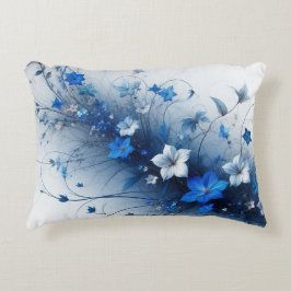 Blauwe en Witte Bloemenslingers Accent Kussen