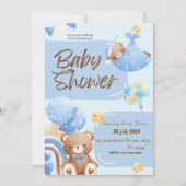 Blauwe en Witte Bloemige Doop Uitnodiging (Voorkant)