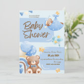 Blauwe en Witte Bloemige Doop Uitnodiging (Staand voorkant)