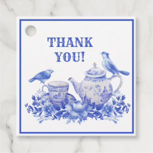 Blauwe en witte bloemige theepot   Moederdag Favo Bedankjes Labels