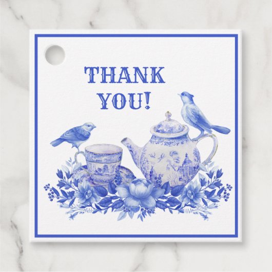 Blauwe en witte bloemige theepot | Moederdag Favo Bedankjes Labels (Voorkant)