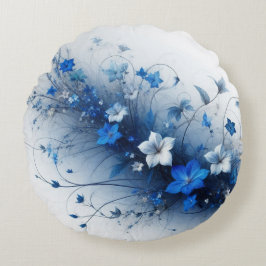 Blauwe en Witte Bloemranken Rond Kussen