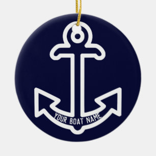 Blauwe en witte boat Anchor Ornament