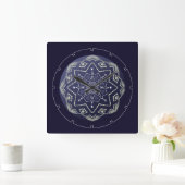 Blauwe en witte bol Mandala wandklok (Huis)