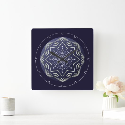 Blauwe en witte bol Mandala wandklok (Huis)