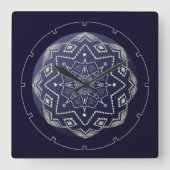 Blauwe en witte bol Mandala wandklok (Voorkant)