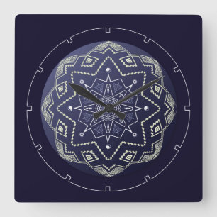 Blauwe en witte bol Mandala wandklok