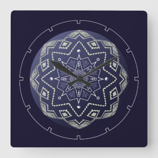 Blauwe en witte bol Mandala wandklok