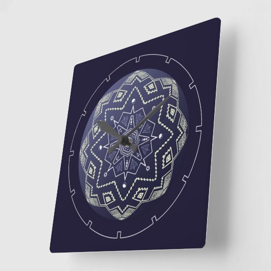 Blauwe en witte bol Mandala wandklok (Hoek)