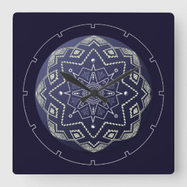 Blauwe en witte bol Mandala wandklok